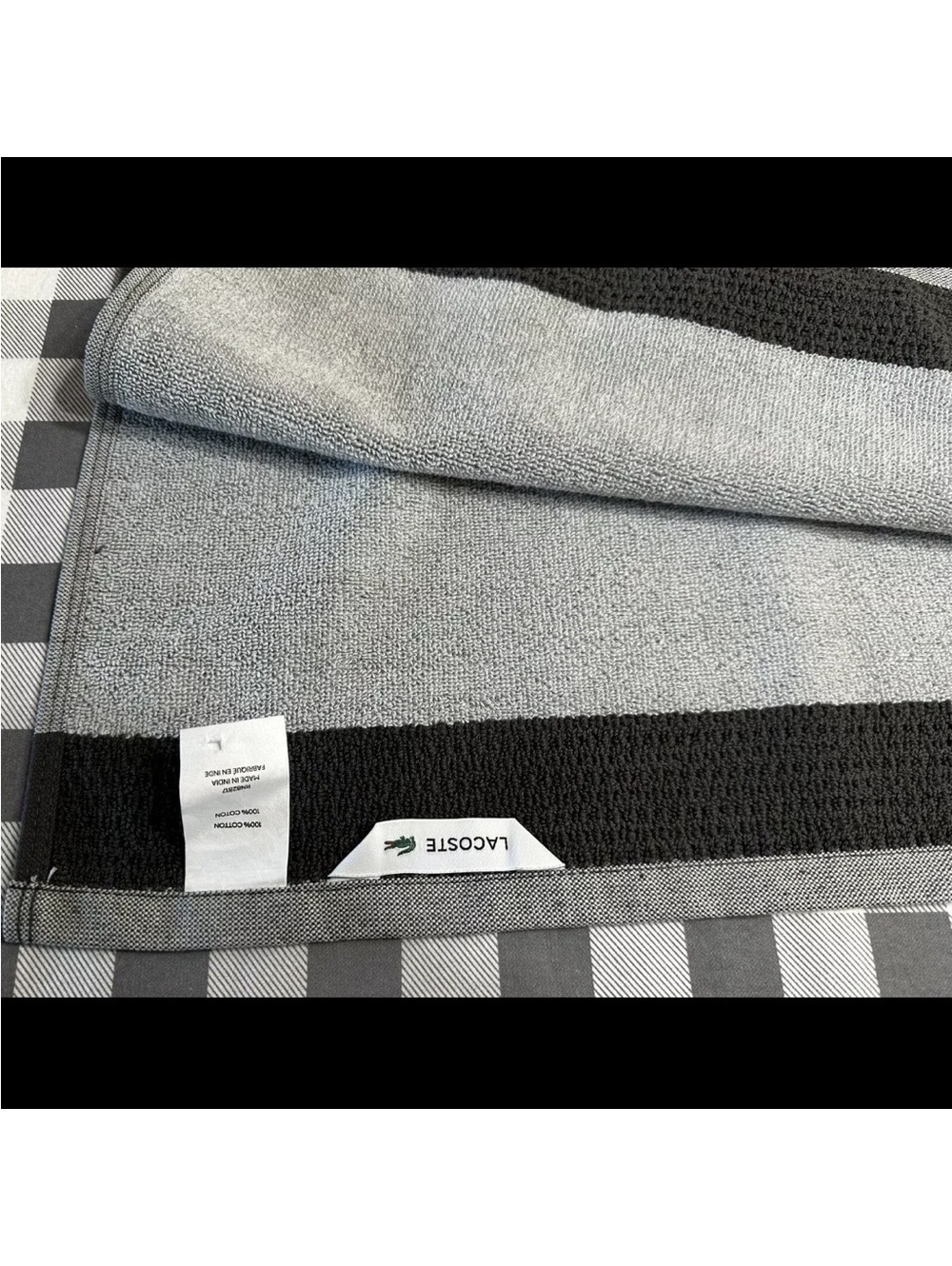 Lacoste Bath Towel 100% Cotton 30" x 52" Gray Big Crocodile Logo - Picture 7 of 8